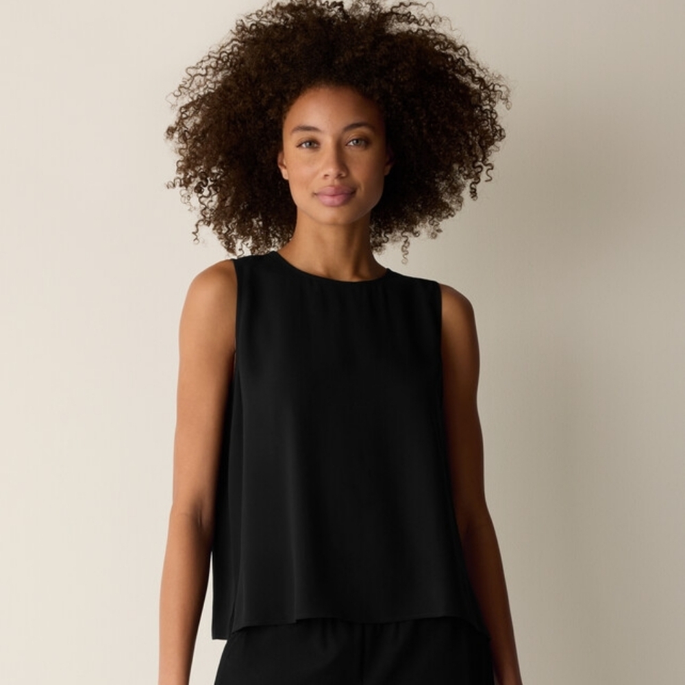 Eileen Fisher Silk Georgette Round Neck Tank